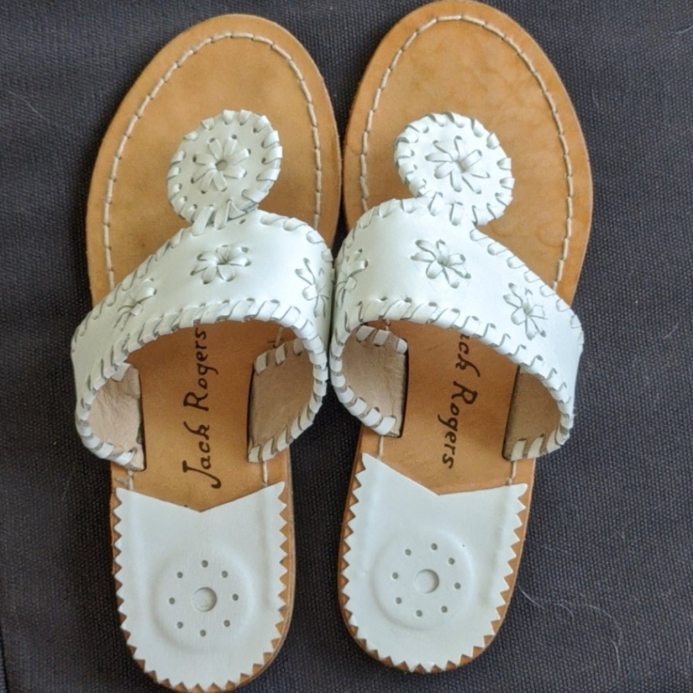 Jack Rogers white flip flops